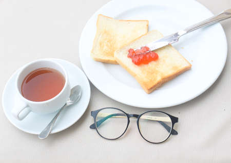 good morning happy meal set coffee and bread yamの写真素材