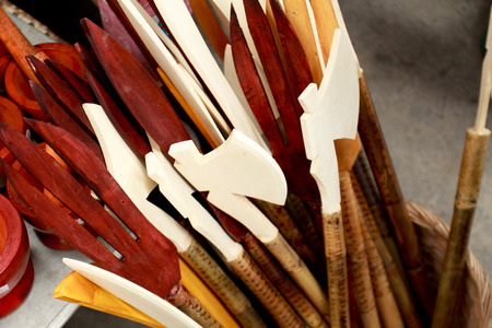 Handmade wooden antique toy toolの写真素材