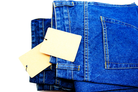 blue jeans back pocket isolated on the white backgroundの写真素材