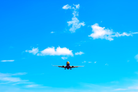 airplane Landing at Phuket International airport in sunny dayのeditorial素材