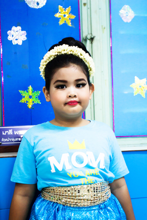 Thai little girl dancing with thai style,class educationのeditorial素材