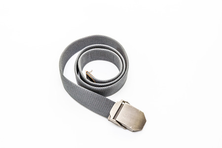 Nylon belt for man roll on white floor background for texture and copy spaceの写真素材
