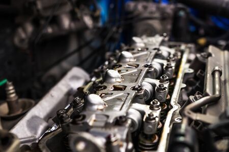 Close up in side engine Automobile valve system of car engine maintenance and service concept of car