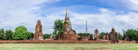 Landscape of Wat Mahathat panorama view landmark of Ayutthaya thailandの写真素材