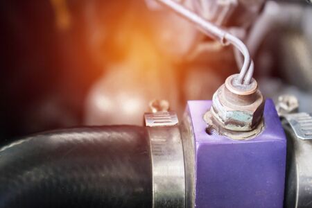 Close up sensor water temp of car in engine room for check temperature of engine