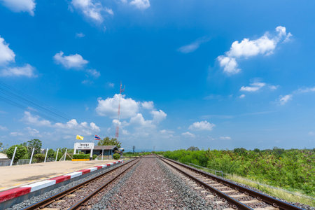 Lopburi Thailand-March 25,2022 : Khok Salung Railway Station and blue sky for tourists, Landmark of Tourist in holiday Thailandの写真素材