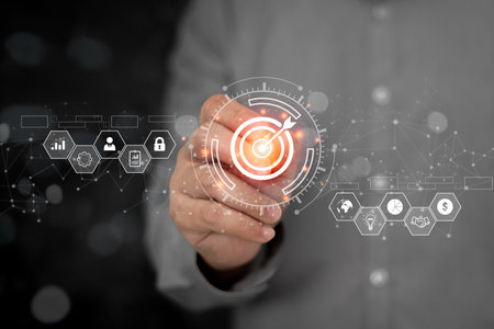 Business development and management concepts,Businessman point to target on virtual screens business...
