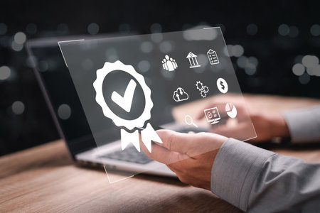 Customer service experience and Warranty concept , Businessman use smartphone satisfaction rating and symbol of top service certification and Document Management reputation ranking of business.の写真素材