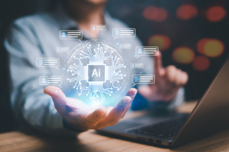 Chatbot Chat with AI Artificial Intelligence concept,Businessman chatting with Ai,Technology created in the future world and popular communication around the world,Futuristic technology transformationの写真素材