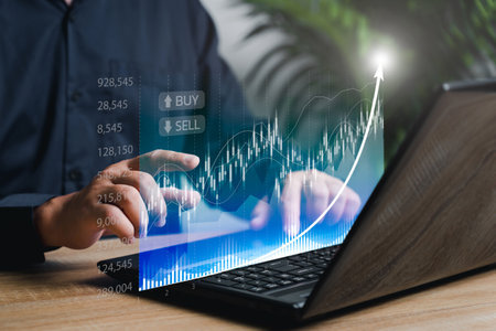 Business people analyze financial data chart trading concept, Business finance technology and investment and analyze financial graph on virtual screen  funds and digital assets onlineの写真素材