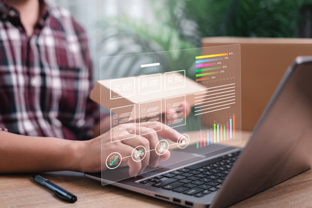 Delivery tracking and Information parcel history concept, The staff is checking customer information Evaluate the results of the development of cargo transportation and conduct surveys for developmentの写真素材