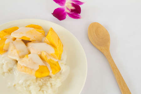 Thai dessert sweet sticky rice with mangoの写真素材