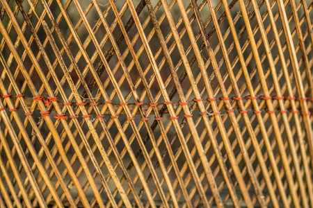 Patterned woven baskets of bambooの写真素材