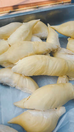 Durian is a king of fruit in Thailand and asia fruit have a spikes shell and sweet can buy at Thai street food and fruit market at agriculture farmの写真素材