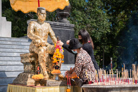 Suphanburi, Thailand - October 5, 2021 : The royal monument of King Naresuan the Great or Don Chedi...