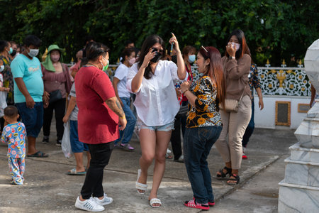 Suphanburi, Thailand - June 12, 2022 : Ordination ceremony in buddhist Thai monk ritual for change man to monk in ordination ceremony in buddhist in Thailandのeditorial素材