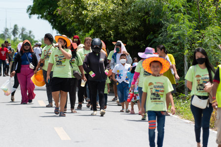 Suphanburi, Thailand - June 11, 2022 : Ordination ceremony in buddhist Thai monk ritual for change man to monk in ordination ceremony in buddhist in Thailandのeditorial素材