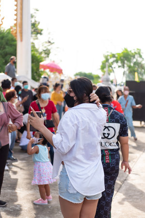 Suphanburi, Thailand - June 12, 2022 : Ordination ceremony in buddhist Thai monk ritual for change man to monk in ordination ceremony in buddhist in Thailandのeditorial素材