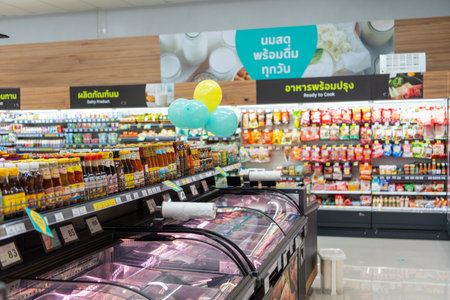 Bangkok, Thailand - November 23, 2021 : Unidentified supermarket or hypermarket is a popular destination for shopping a food and relaxing family.のeditorial素材