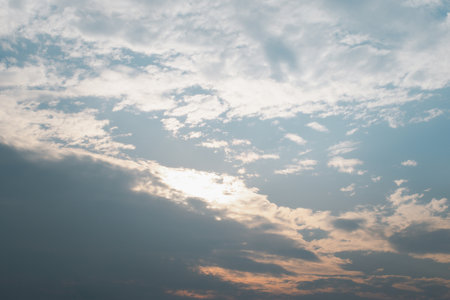 Cloudscape of natural sky with blue sky and white clouds in the sky use for wallpaper background in concept dreamy, heaven or freedom in lifeの写真素材