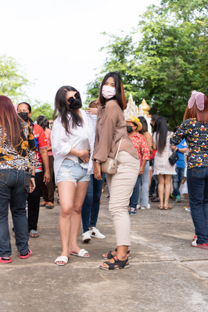 Suphanburi, Thailand - June 12, 2022 : Ordination ceremony in buddhist Thai monk ritual for change man to monk in ordination ceremony in buddhist in Thailandのeditorial素材