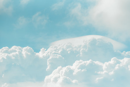 Cloudscape of natural sky with blue sky and white clouds in the sky use for wallpaper background in concept dreamy, heaven or freedom in lifeの写真素材