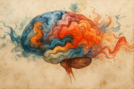 AI generated surreal artwork of a human brain painted in watercolor style with flowing strokes and vibrant shades symbolizing creativity imagination and emotional energyの素材