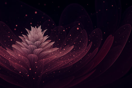 AI generated luminous fractal flower with layered translucent petals and floating light particles expressing spiritual growth cosmic calm and inner awakening in a dreamy atmosphereの素材