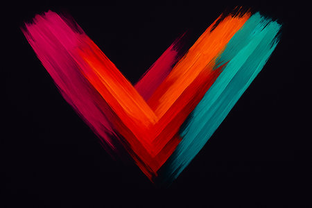 AI generated bold colorful brush stroke forming a dynamic V shape on a dark background with a modern expressive abstract artistic feelの素材