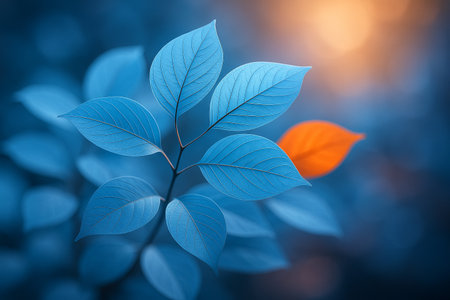 AI generated skeleton leaves with delicate transparent veins calm pastel gradient soft reflection gentle mood minimal serene nature art suitable for wellness design decor and creative visualsの素材