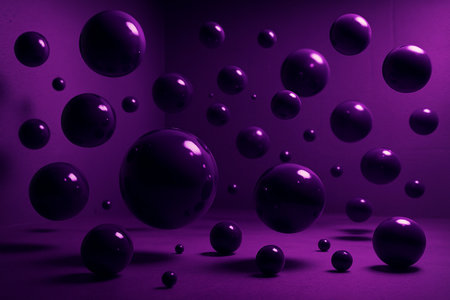AI generated floating purple spheres with glowing highlights and deep neon tones creating a mysterious futuristic mood with soft depth and smooth ambient lighting suitable for modern designの素材