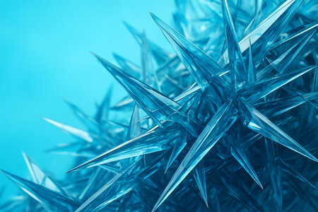 AI generated crystal shard structure with sharp glass like spikes on bright cyan background creating cold futuristic mood suitable for modern design and visual artの素材