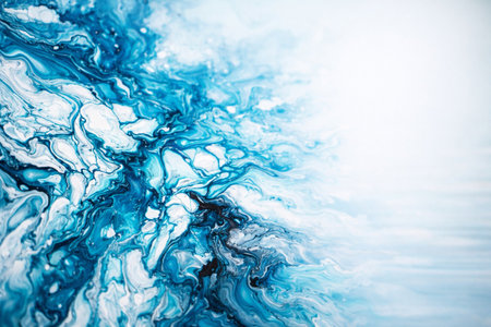AI generated abstract fluid marble artwork with flowing blue turquoise and white tones creating depth motion calm energy suitable for modern design backgrounds and luxury visual projectsの素材