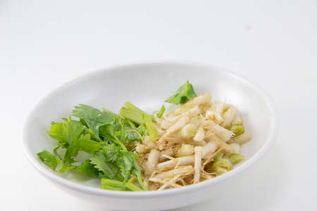 coriander root chopped, prepare for foodの写真素材