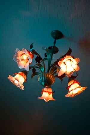 Lamp in a dark roomの写真素材