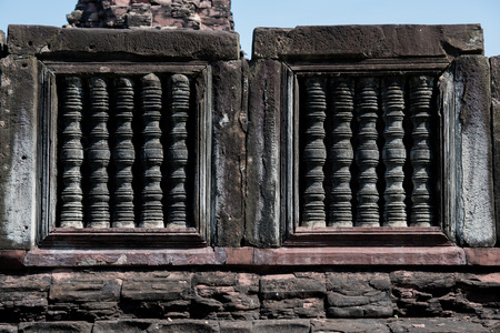 Medium shot Two Windows From Old Castle Patterned Build with Stone, More detail and texture in windows.の写真素材