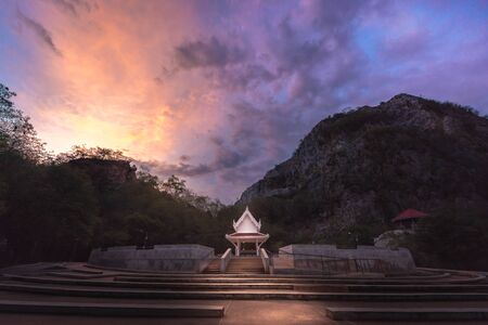 Pavilion With Moutain and Skys in sunset  Golden time and light lacation in Snake-mountain in thailandの写真素材