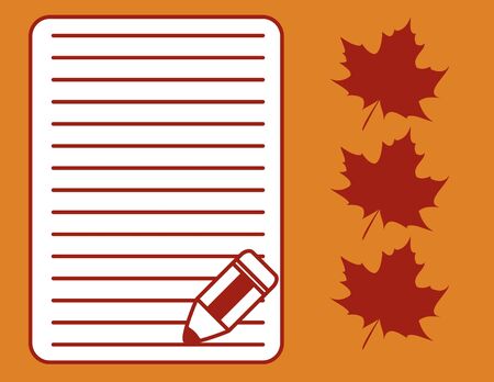 Illustration of Maple Leaves and Blank Letter with Pencilのイラスト素材