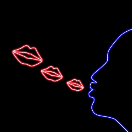 Illustration of woman blow kiss neon signのイラスト素材