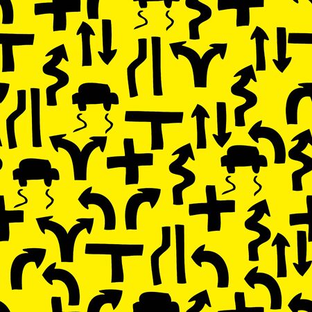 Illustration of seamless hand drawn road sign icon backgroundのイラスト素材