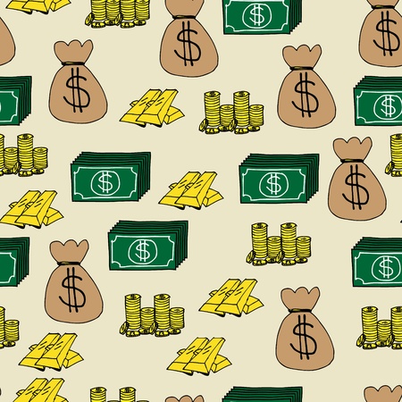 Illustration of hand drawn cartoon finance icons seamless backgroundのイラスト素材