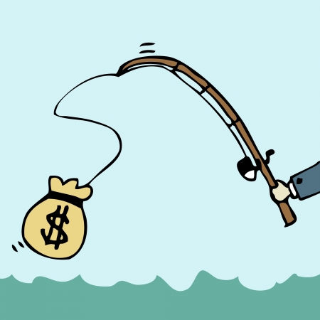 Illustration of cartoon businessman fishing money bagのイラスト素材