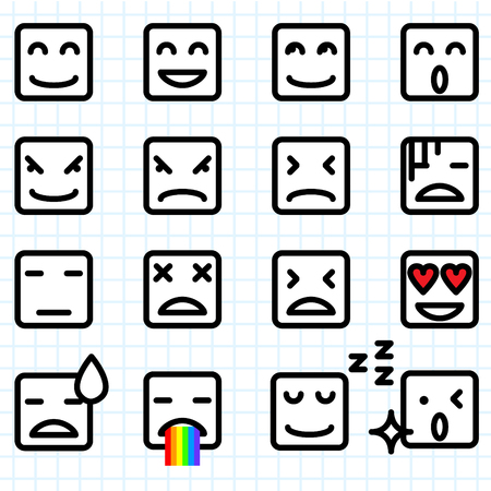 Illustration of a set of square face emoticon iconのイラスト素材