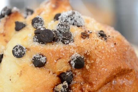 Close up of Chocolate Chip and Sugar Bun, French Pastryの写真素材