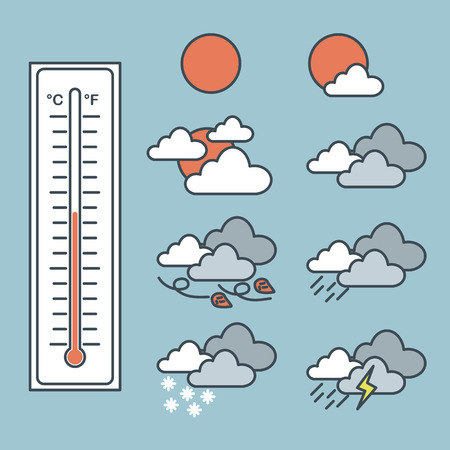 Illustration of thermometer and icon of weather forecastのイラスト素材