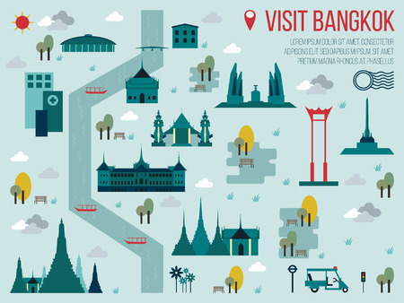 Illustration of Visit Bangkok Travel Map Conceptのイラスト素材