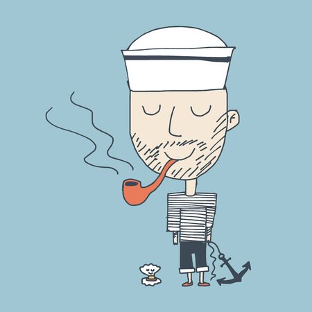 Illustration of smoker happy sailor standing with a shellのイラスト素材