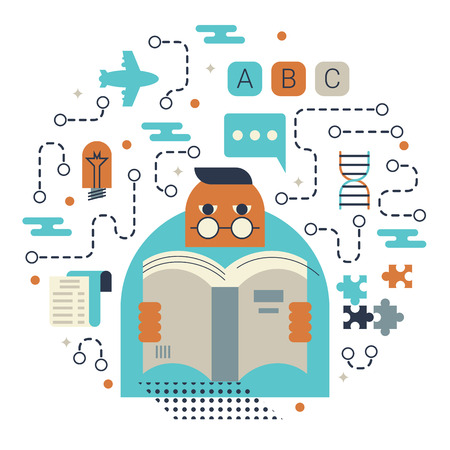 Illustration of reading and knowledge concept with iconsのイラスト素材