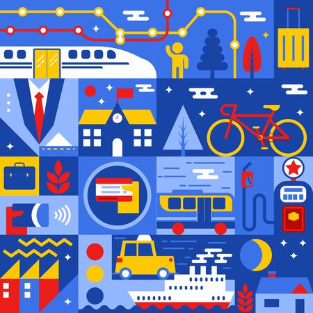 Illustration of transportation concept with many elementsのイラスト素材