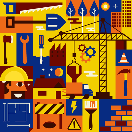 Illustration of construction flat design concept collage backgroundのイラスト素材